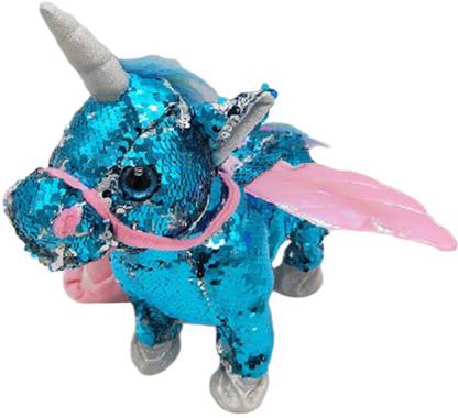Lyla Plush Stuffed Unicorn Animal Musical Horse Electric Walking Horse Blue  - 10 cm