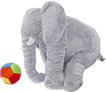 R k Lovely Big Size Fibre Filled Plush Elephant Pillow Baby Soft Toy with Small Ball  - 30 cm