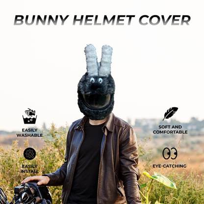 Gking Trending Bike Rider Grey Bunny Helmet Cover With Keychain Combo Helmet Buckle Clip