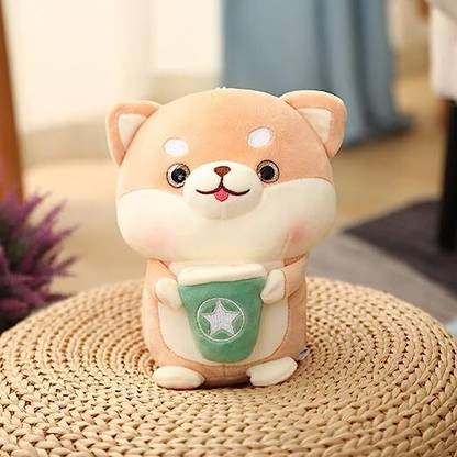 ZWEELAY Dog Drinking Bubble Tea Toys Stuffed Soft Animal Boba Pillow Doll  - 19 cm