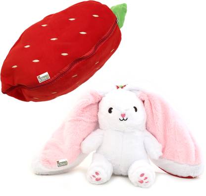 Nekko Soft Plush Toy Zipper Rabbit, Reversible Bunny, Sofa Pillow ( Strawberry Bunny)  - 30 cm