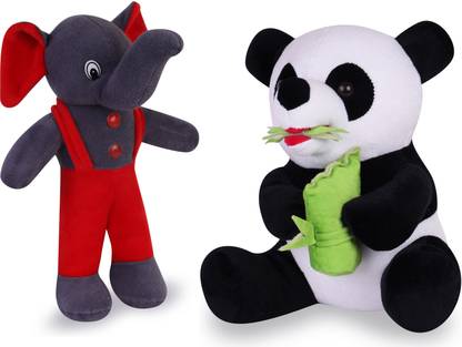 Gungun Toys Red Outfit Elephant And Panda High Quality Soft Toy Panda - 30 Elephant  - 30 cm