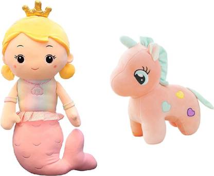 Liquortees Super Soft Combo ( Mermaid and Pink Unicorn ) Water Princess Soft toy for girls  - 30 cm