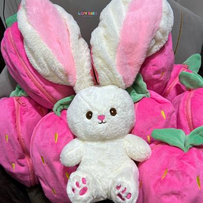 LAZY BABY Plush Toy Pillow Reversible Bunny Soft Toy For Kids  - 35 cm