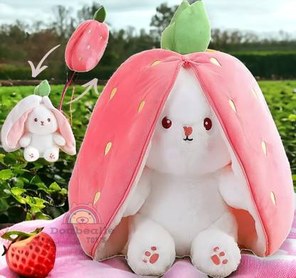 Doabealle Toys Reversable Cute Zipper bunny teddy soft toy Plush Big Ears Bunny Premium Quality  - 25 cm