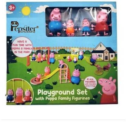 Pepstter Park Set with Pig Family Figures, Slide ,Swing ,See-Saw Easel Sets Pieces  - 4 cm