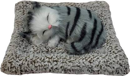 TTW Stuffed Fur Sleeping Cat Plush Toy With Press Simulation Sound, Animal Soft Toy  - 6 cm
