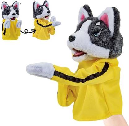 Dizaa Kung Fu Dog Hand Puppets Animal Soft Stuffed Plush Toy with Sound Dog Boxing  - 9.13 inch