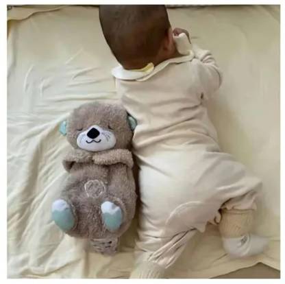 SHOPOGENIX Sound and Light Smoothing Sound Otter Baby Put to Sleep Breathing Teddy Bear toy  - 30 cm