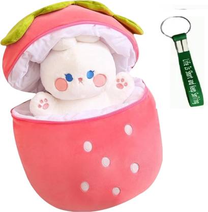 Gking Cute Trendy Hidden Strawberry Rabbit With Keychain Combo  - 30 cm