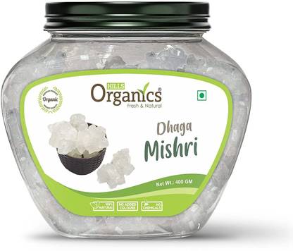 Hills Organics White Rock Sugar (Dhaga Mishri) - 400G | 100% Pure & Fresh White Crystal Sugar Sugar