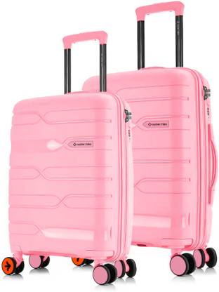 NASHER MILES Paris Hard-sided Polypropylene Luggage Set of 2 Pink Trolley Bags (55 & 65 Cm) Cabin & Check-in Set 8 Wheels - 24 inch