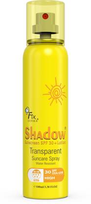 Fixderma Sunscreen - SPF 30 PA+++ Shadow Sunscreen SPF 30+ Lotion Transparent Suncare Spray, UVA & UVB Protection