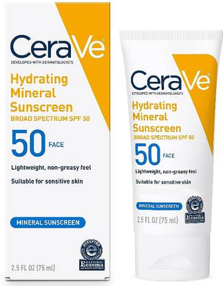 CeraVe Sunscreen - SPF 50 Hydrating Mineral Sunscreen SPF 50 Face Cream
