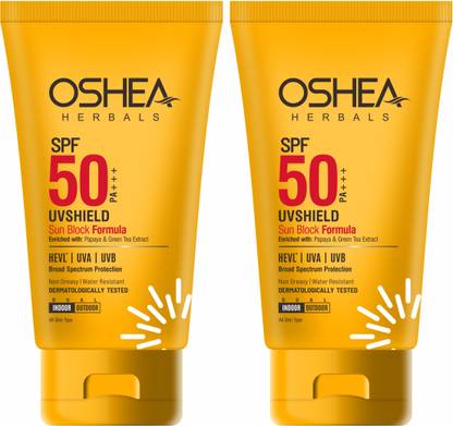 OSHEA Sunscreen - SPF 50 PA+++ UVShield Sun Block Formula SPF 50 PA+++ I 120 g (pack of 2)