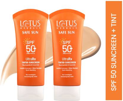 LOTUS HERBALS Sunscreen - SPF 50 PA++++ SafeSun UltraRx Tinted Sunscreen SPF 50+ 50g×2