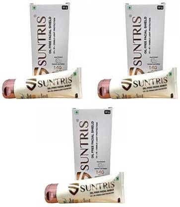 Suntris Sunscreen - SPF 50 PA+++ Oil Free Facial Shield-50g (Pack of 3 * 50g )