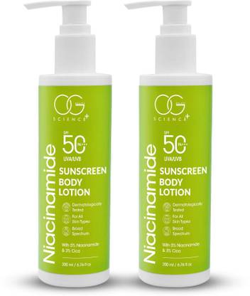 OG BEAUTY Sunscreen - SPF 50 PA+++ Sunscreen - SPF 50 PA+++ Body Lotion with Niacinamide & Cica Pack of 2 (400 ml)