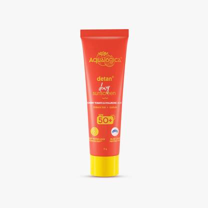 Aqualogica Sunscreen - SPF 50 PA++++ Detan+ Dewy Sunscreen with Cherry Tomato & Hyaluronic Acid with SPF 50 & PA++++