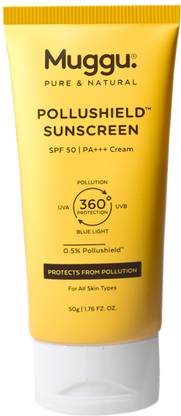 Muggu Sunscreen - SPF 50 PA+++ Skincare Pollushield Sunscreen with 0.5 % Pollushield