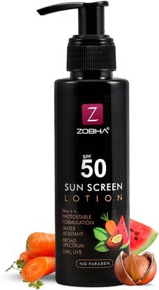 Zobha Sunscreen - SPF 50 PA++++ Sunscreen Lotion SPF50 , PA+++ & PHOTOSTABLE FORMULATION