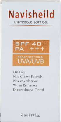 Navishield Sunscreen - SPF 40 PA+++ ANHYDROUS SOFT GEL Broad Spectrum UVA/UVB Water Resistant.