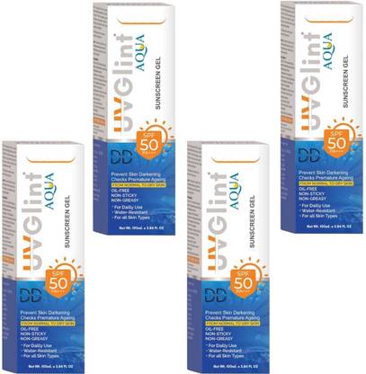 DOOMSDAY Sunscreen - SPF 50 PA+++ UVGLINT AQUA SUNSCREEN GEL FULL PROTECTION SUN UVA/UVB RAYS PACK OF (100ML X4)