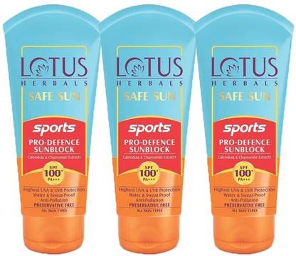 LOTUS HERBALS Sunscreen - SPF 100 PA+++ Safe Sun Sports Pro Defence SunBlock SPF 100 _ 80g ( Pack of 3 )