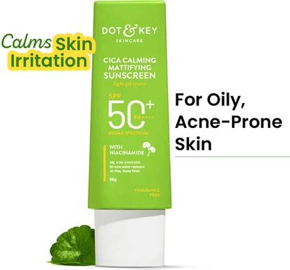 Dot & Key Sunscreen - SPF 50 PA+++ CICA Calming Mattifying For Oily AcneProne&Sensitive Skin,Quick Absorbing