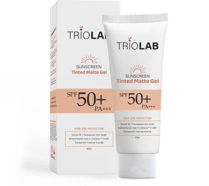 triolab Sunscreen - SPF 50+ PA+++ Tinted Matte Gel Sunscreen for Oily & Sensitive Skin | Ultra Lightweight