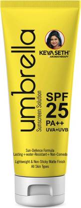 KEYA SETH AROMATHERAPY Sunscreen - SPF 50 PA+++ Umbrella Sunscreen Solution SPF 25 with PA+++ UV Protection, Sweat Resistant Formula Oil Control Enriched with Pure Essential Oil wheatgerm & Almond.