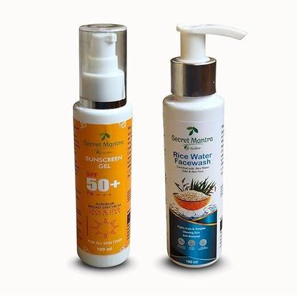 Secret Mantra By nature Sunscreen - SPF 30 PA+++ SPF PA+ Sunscreen Gel and Rice Water Face Wash Combo, 100ml Each, For All Skin Types