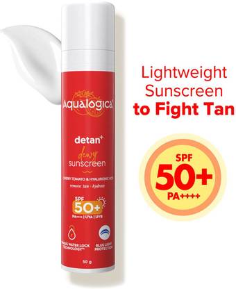 Aqualogica Sunscreen - SPF 50 PA+++ Detan+ Dewy Sunscreen with Cherry Tomato Reduces Tan