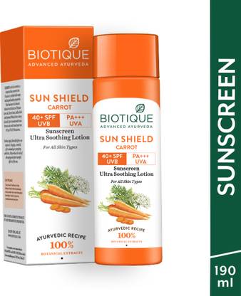 BIOTIQUE Sunscreen - SPF 40 PA+++ Sun Shield Carrot Sunscreen - SPF 40+ PA+++ Carrot Sunscreen Lotion