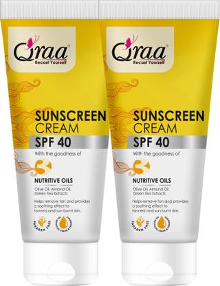 Qraa Sunscreen - SPF 40 PA++++ Sunscreen Cream SPF 40|Helps Remove Tan|Helps in Sun Burn|Pack of 2|(100gm*2)