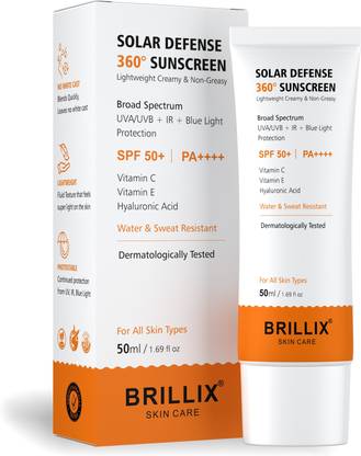 BRILLIX Sunscreen - SPF 50+ PA++++ SPF 50+ | PA++++ Fluid Sunscreen |Vitamin C + E + Hyaluronic Acid|Broad Spectrum