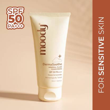 MOODY Sunscreen - SPF 50 PA++++ SensiSoothe SPF 50 PA++++ Mineral Sunscreen with Ceramides & Rice
