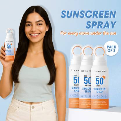 GLAMVEDA Sunscreen - SPF 50 PA+++ Sunscreen Spray | Water-Resistant, Non-Greasy | Body Sun Protection (Pack of 3)