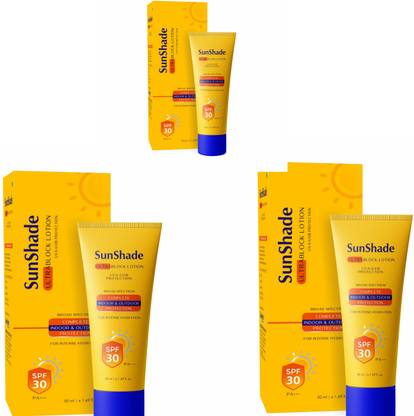 VINYGLOW Sunscreen - SPF 50 PA+ Sunshade Ultrablock Lotions 30SPF ++ 50ML PACK of 3 psc