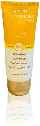 ATTIVEG Sunscreen - SPF 50 PA+++ Photostable Gold Sunscreen Gel SPF-55 - SPF 55 PA+++ (50 g)