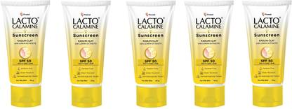 LACTO Sunscreen - SPF 50 PA+++ Calamine Sunscreen SPF 50 with Lemon Extracts 50gm Pack of 5