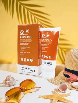 Little Dews Sunscreen - SPF 50 PA+++ Sunscreen With Aloe, Vitamin E & Glycerine For All Skin Type (2 x 50g)