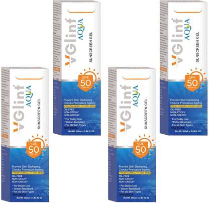 Spa ruca Sunscreen - SPF 50 PA+++ V-GLINT SUNSCREEN AQUA GEL FOR HIGH PROTECTION UVA/UVB RAYS PACK OF-100ml X 4