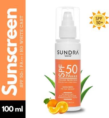sundra Sunscreen - SPF 50 PA+++ Lightweight With No White Cast Broad Spectrum | For Men & Women | Non-Greasy