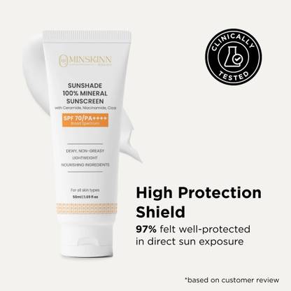 Minskinn Sunscreen - SPF 70 PA++++ Sunshade 100% Mineral Sunscreen