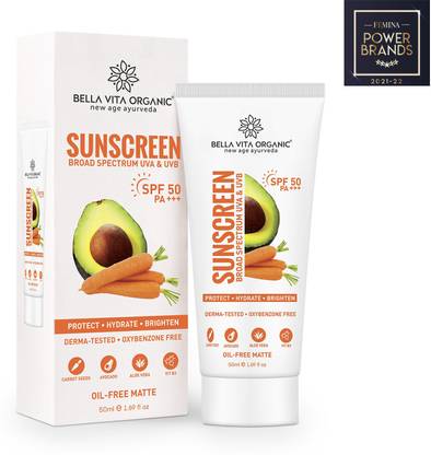 Bella vita organic Sunscreen - SPF 50 PA++++ Matte Sunscreen SPF 50 PA+++ | Protects & Hydrate Skin, Non Greasy 50 ml