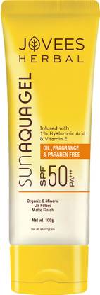 Jovees Herbal Sunscreen - SPF 50 PA+++ Sun Aqua Gel For Oily & Combination Skin | No White Cast | For All Skin Types