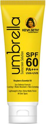 KEYA SETH AROMATHERAPY Sunscreen - SPF 50 PA+++ Umbrella Sunscreen Solution SPF 60 with PA+++ Long Lasting UV Protection, Sun defence Formula Oil Control Enriched with Essential Oil Wheatgerm & Micronized Zinc Oxide