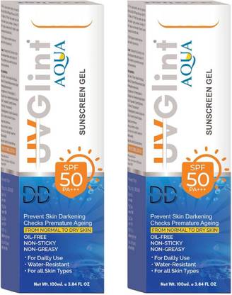 DOOMSDAY Sunscreen - SPF 50 PA+++ UV-GLINT AQUA SUNSCREEN GEL FULL PROTECTION SUN UVA/UVB RAYS PACK OF- 100ml x 2