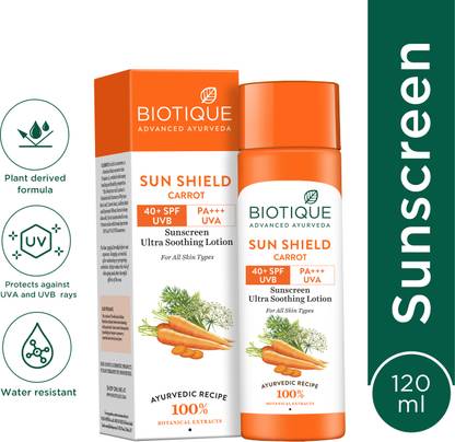 BIOTIQUE Sunscreen - SPF 40 PA+++ Sun Shield Carrot Sunscreen - SPF 40+ PA+++ Carrot Sunscreen Lotion